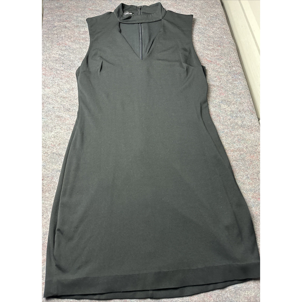 BEBE Women's Black Sleeveless Bodycon Dress Mesh Upper Stretchy Size M/L - Picture 11 of 12